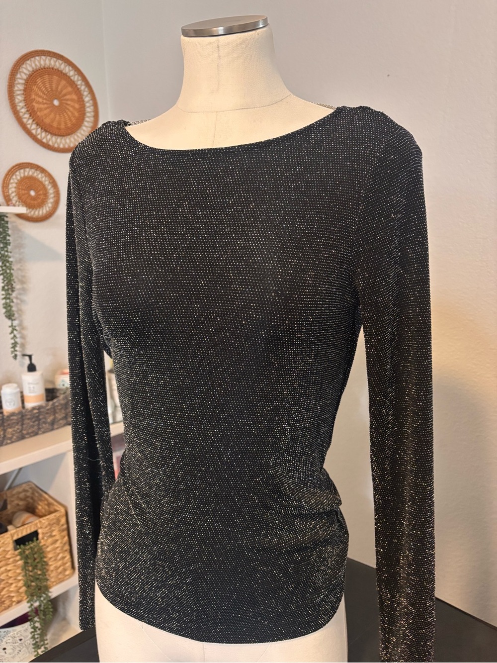 Michael Kors Black Metallic Long-Sleeve Top